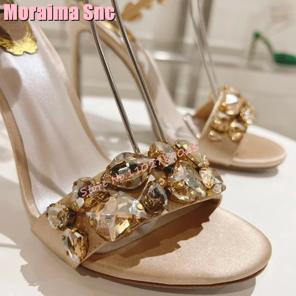 Elegant Crystal Embellished Stiletto Sandals For Women