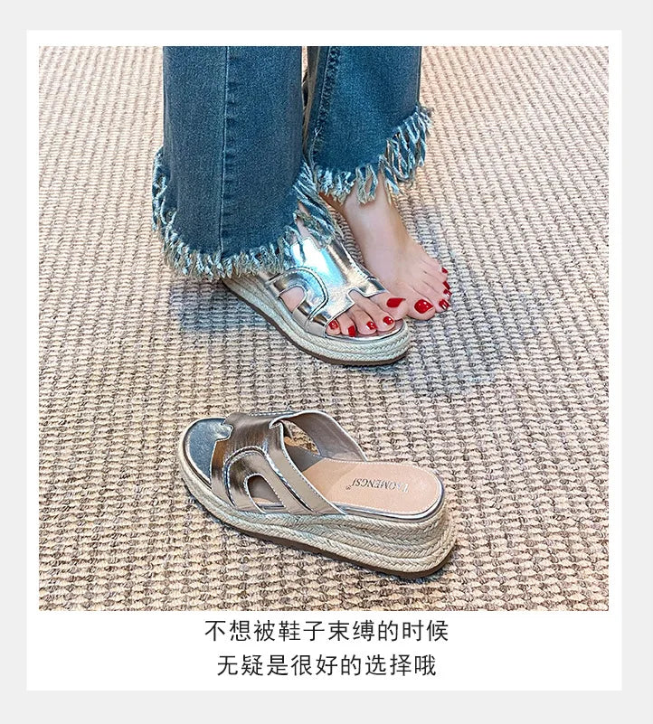 Vintage Retro Wide Strap Platform Casual Sandals For Women