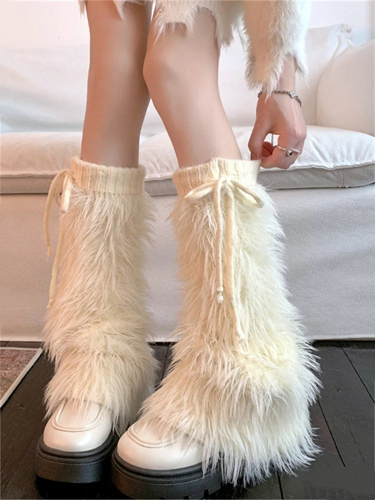Cozy Fluffy Knitted Over The Knee Leg Warmers for Women