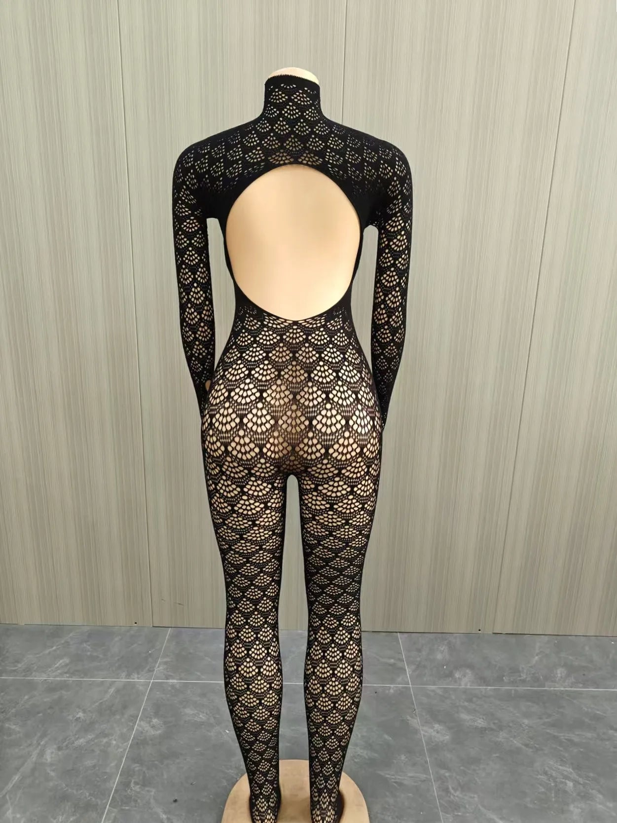 See Through Lace Hollow Out Patchwork Bodycon Jumpsuit for Women
