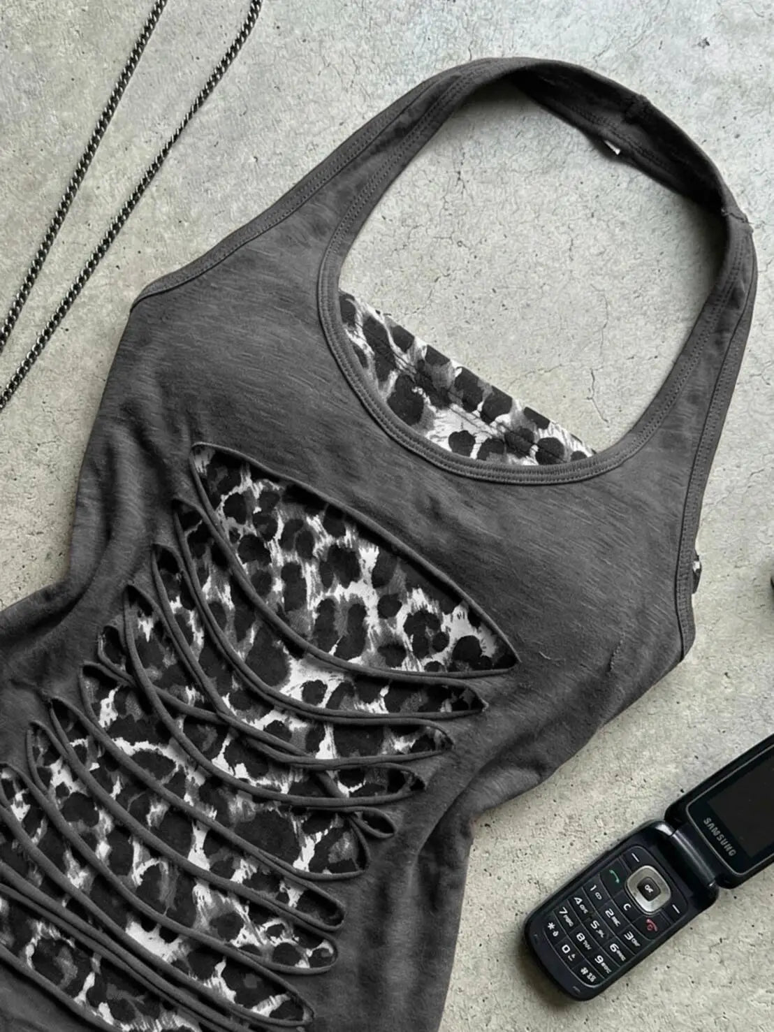 Leopard Patchwork Cropped Halter Tank Top for Women