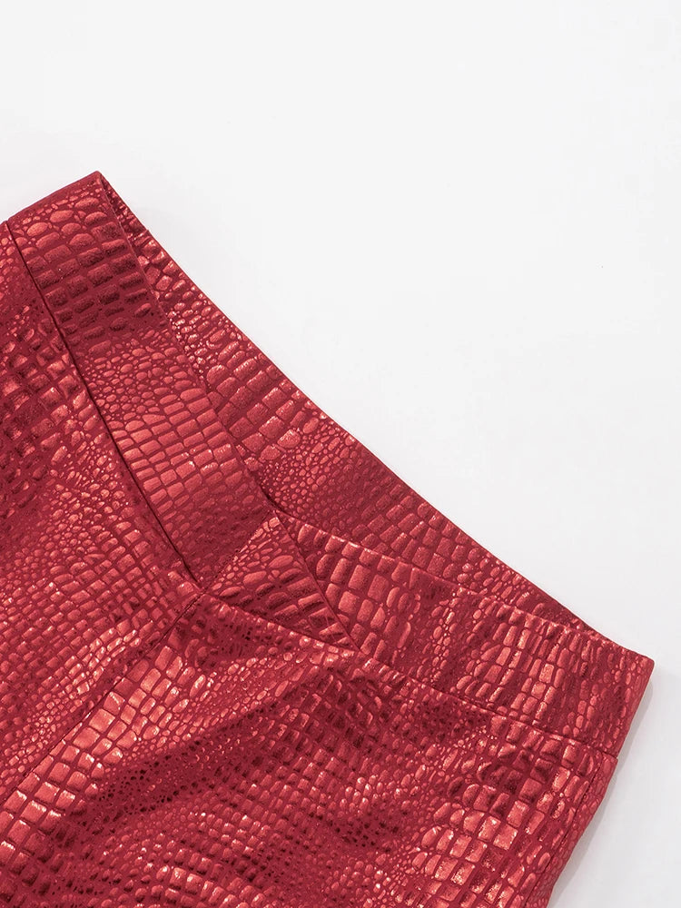 Weird Puss PU Serpentine Leather Shorts Women Elastica Waist Skinny Stretch Summer High Street Style Sexy Fashion Mini Bottoms