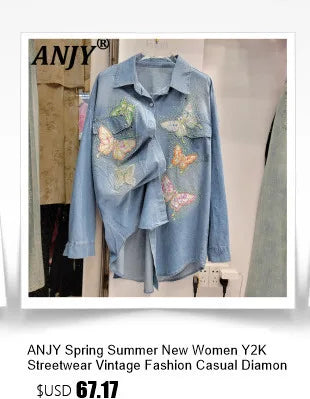 ANJY Summer New Women Y2K Streetwear Ins Fashion Sexy Hot Lace Patchwork Denim Camisole Vest Casual Drawstring Fifth Pants A7219