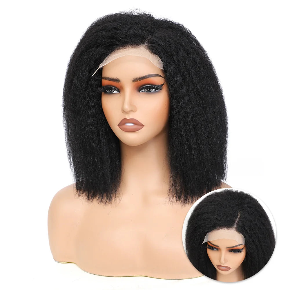 Transparent Kinky Straight Lace Front Wigs Pre Plucked Yaki 5X5 Short Bob Human Hair Wigs For Woman Natural Lace Closure Bob Wig