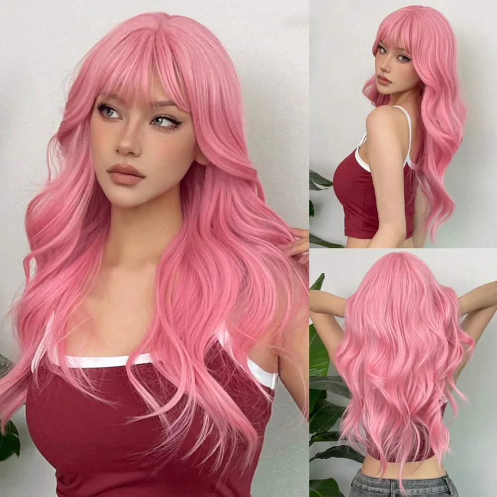 Ombre Blonde Long Wavy Wig With Bangs for Women