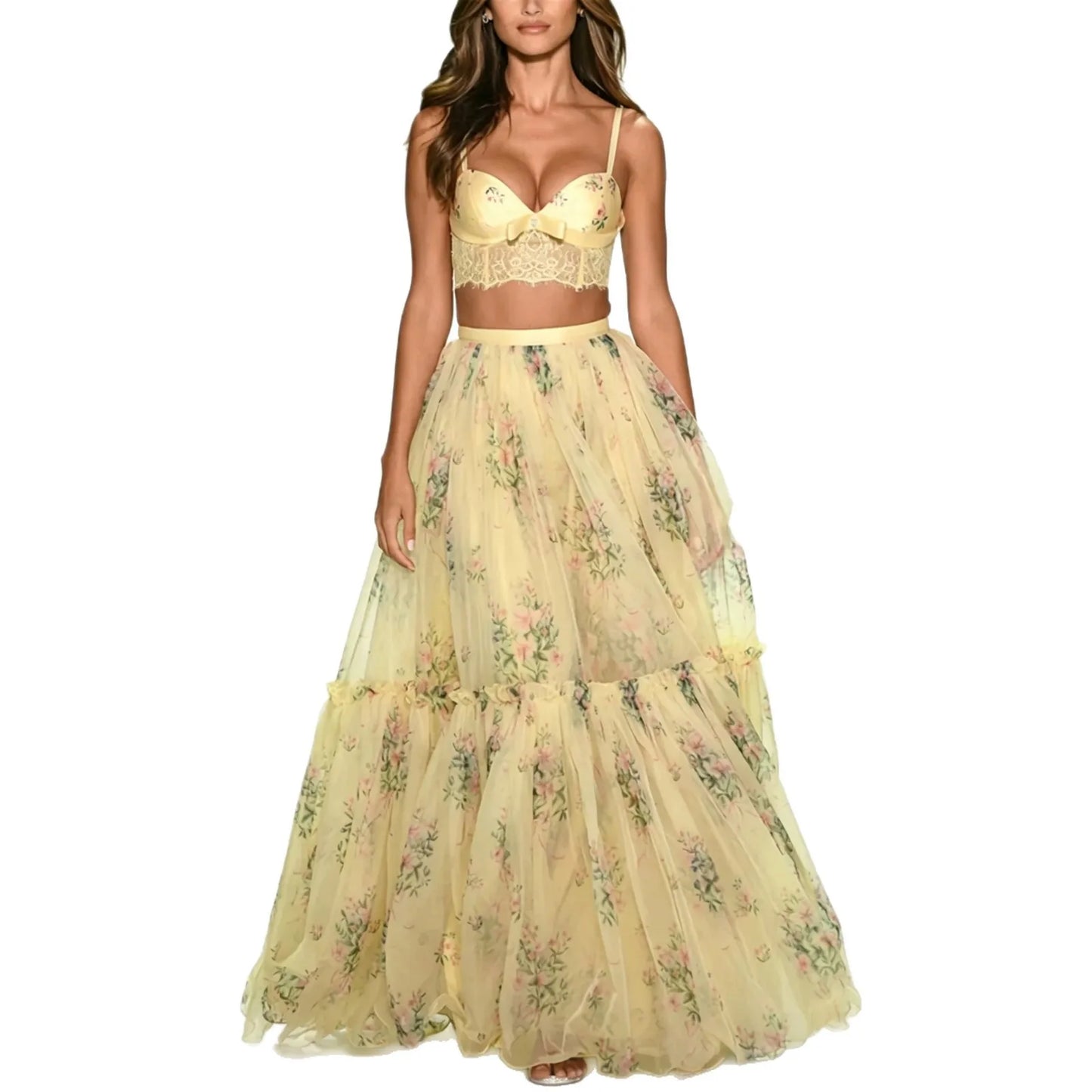 Vacation Style Lace Patchwork Two Piece Set for Women