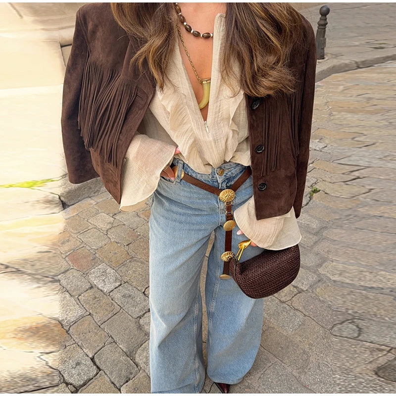 Women Shirt Loose Casual Ruffled Edges Female Blouses V Neck Lace Up Short  Woman Shirts Spring Summer Blouse Top 2025 New