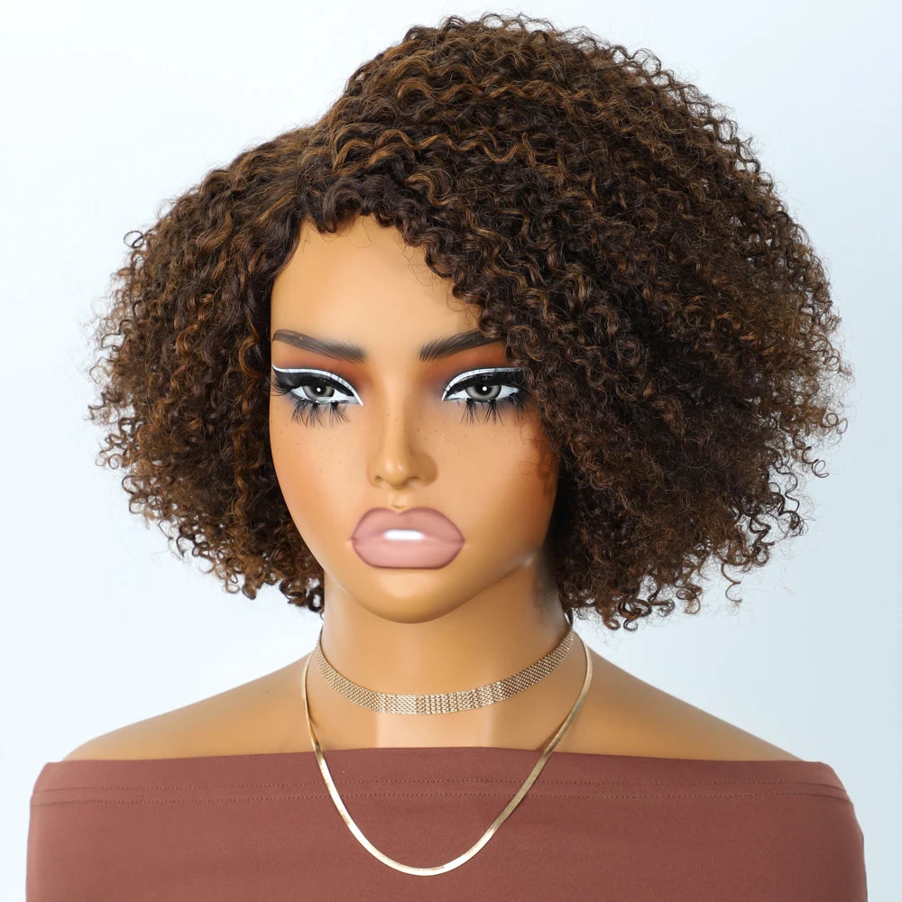 Glueless Kinky Curly Human Hair Lace Bob Wig for Women