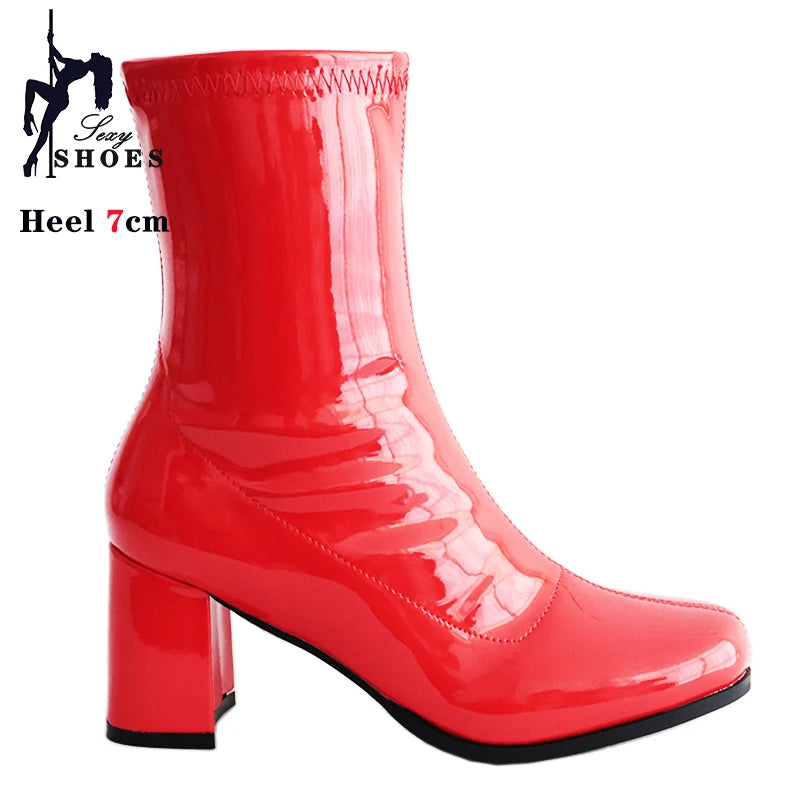 Leather Zip Round Toe Square Heel Ankle Boots for Women
