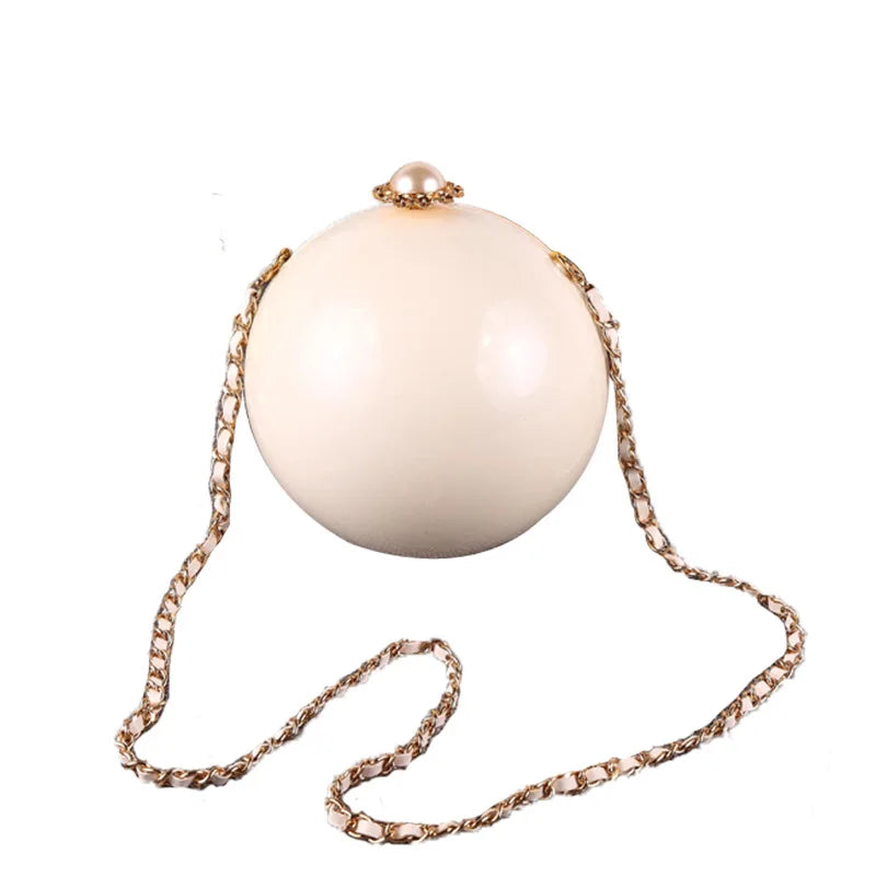 Pearl Embellished Round Acrylic Clutch Bag for Women