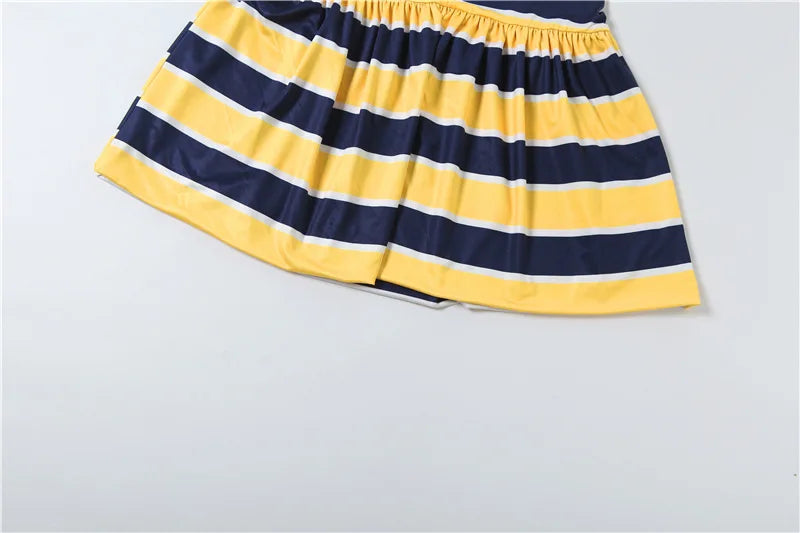 Vibrant Yellow Striped Patchwork Mini Dress for Women