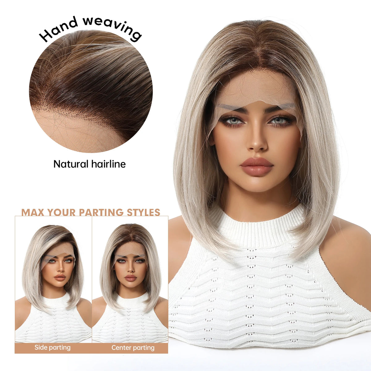 Ombre Blonde Straight Lace Front Bob Wig for Women