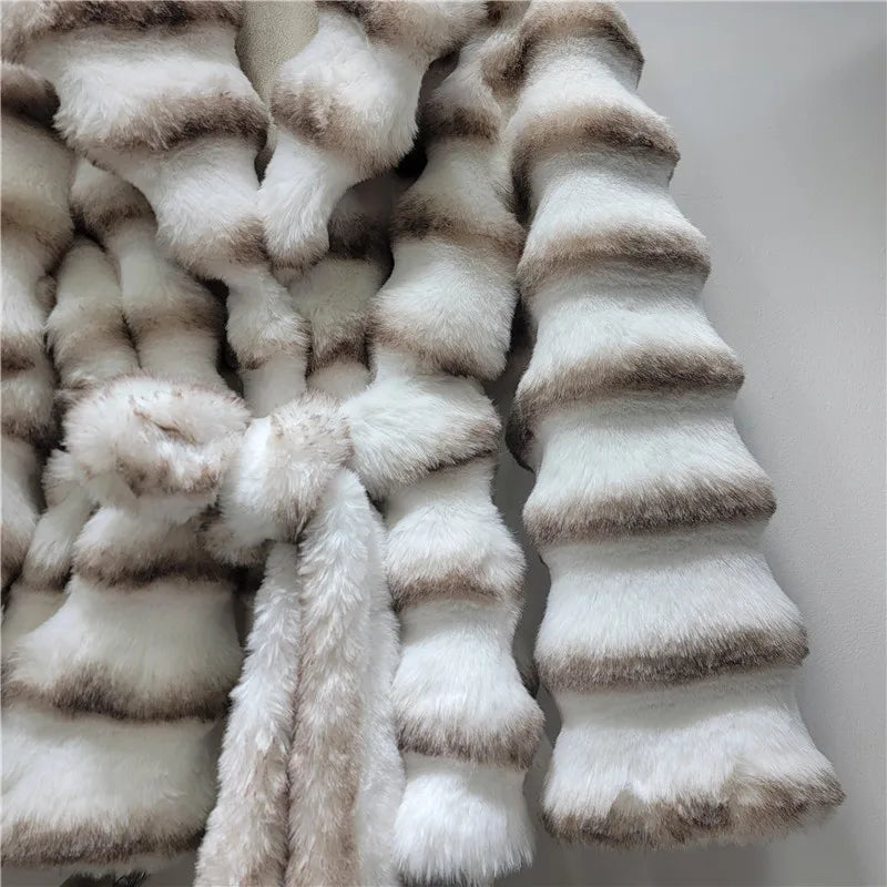 Autumn Winter Fashion Light Luxury Large Lapel Eco-Friendly Faux Fur Plush Coat Women Heavy Craft Long Sleeve Elegant Jackets