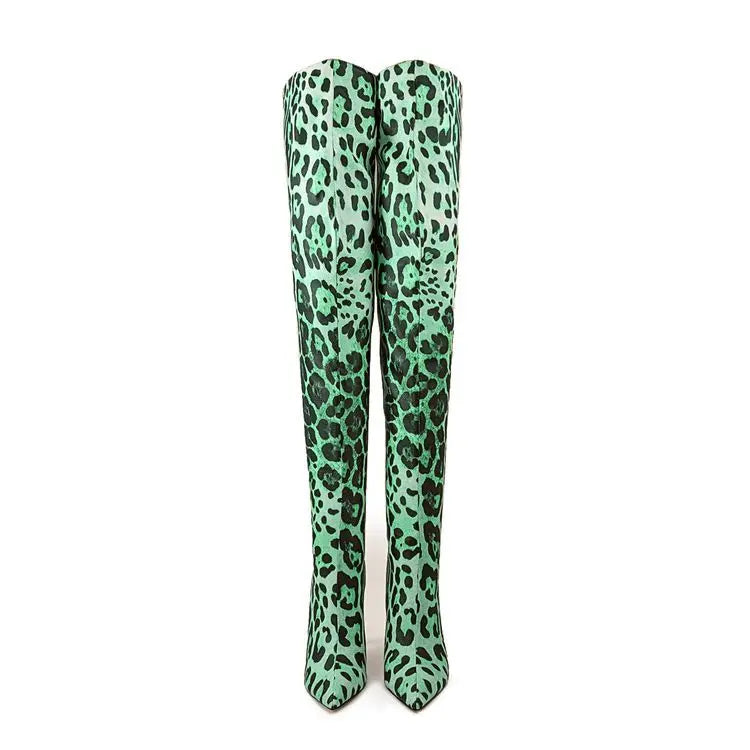 Purple Gradient Leopard Print Over-the-Knee Boots for Women