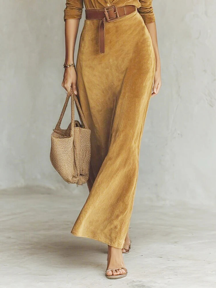 Autumn Turn Down Collar Buttons Sexy Maxi Dress Women Elegant Fashion Belt Party Dress 2025 Casual Holiday Solid Ladies Dresses