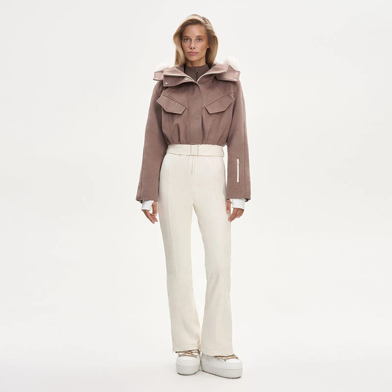High Waist Full Zip Hooded Windproof Ski Jumpsuit For Women