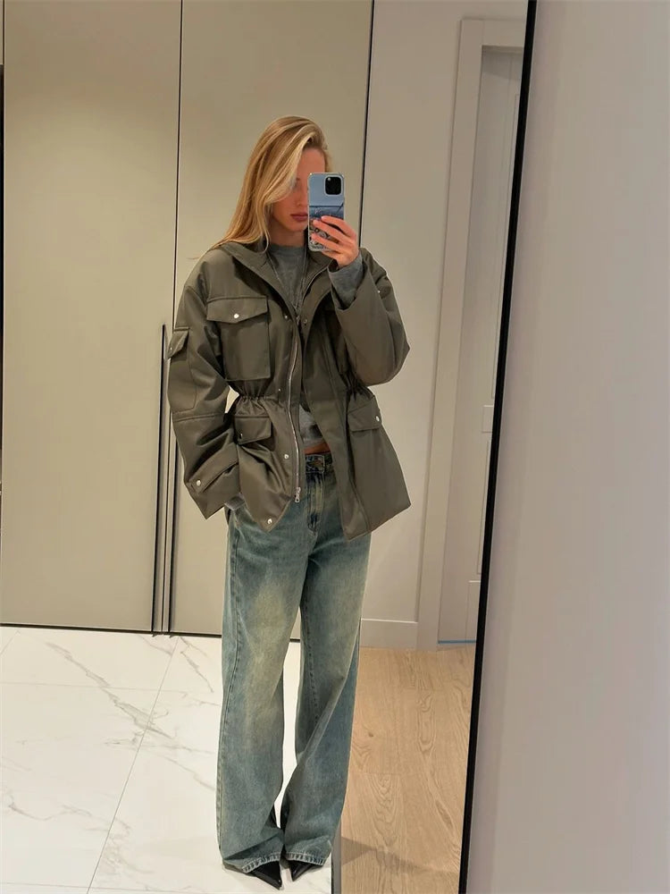 Women 's Jackets Vintage Lapel Zipper Big Pockets Zipper Full Sleeve Coats Lady 2026 Fashion New Woman Spring Jackets Outwears