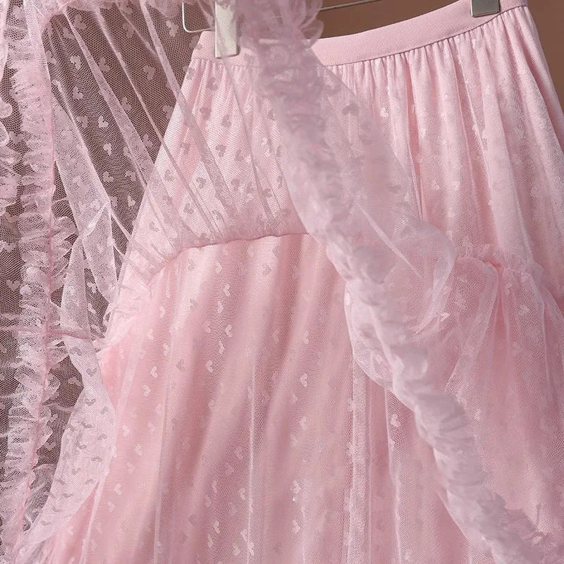 Romantic Vintage Jacquard Tulle Puff Skirt for Women