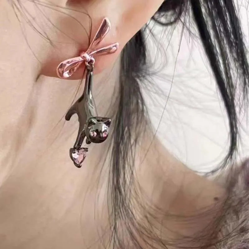 Silver Tone Cat Stud Earrings