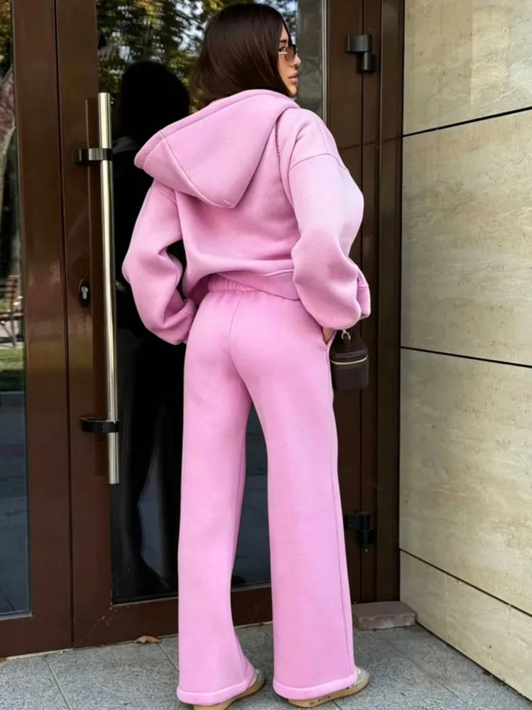 Hooded Loose Two Piece Top and Pants Set for Women