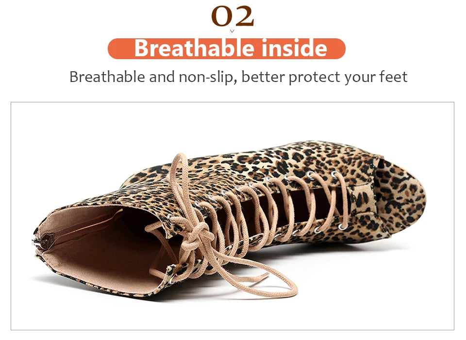 Leopard Print Latin Ballroom Dance Heels for Women