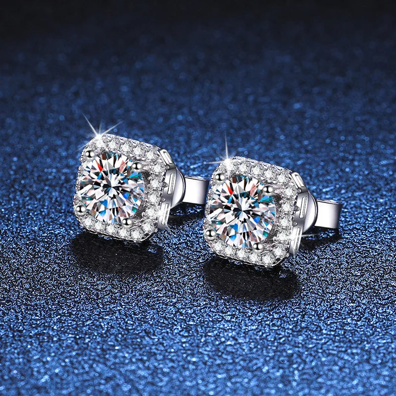 Moissanite Stud Earrings in Sterling Silver for Women