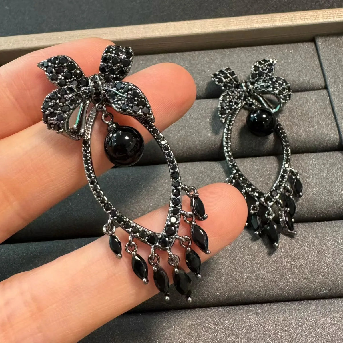 Black Zircon Vintage Jewelry Set With Earrings Rings And Bracelets for Women