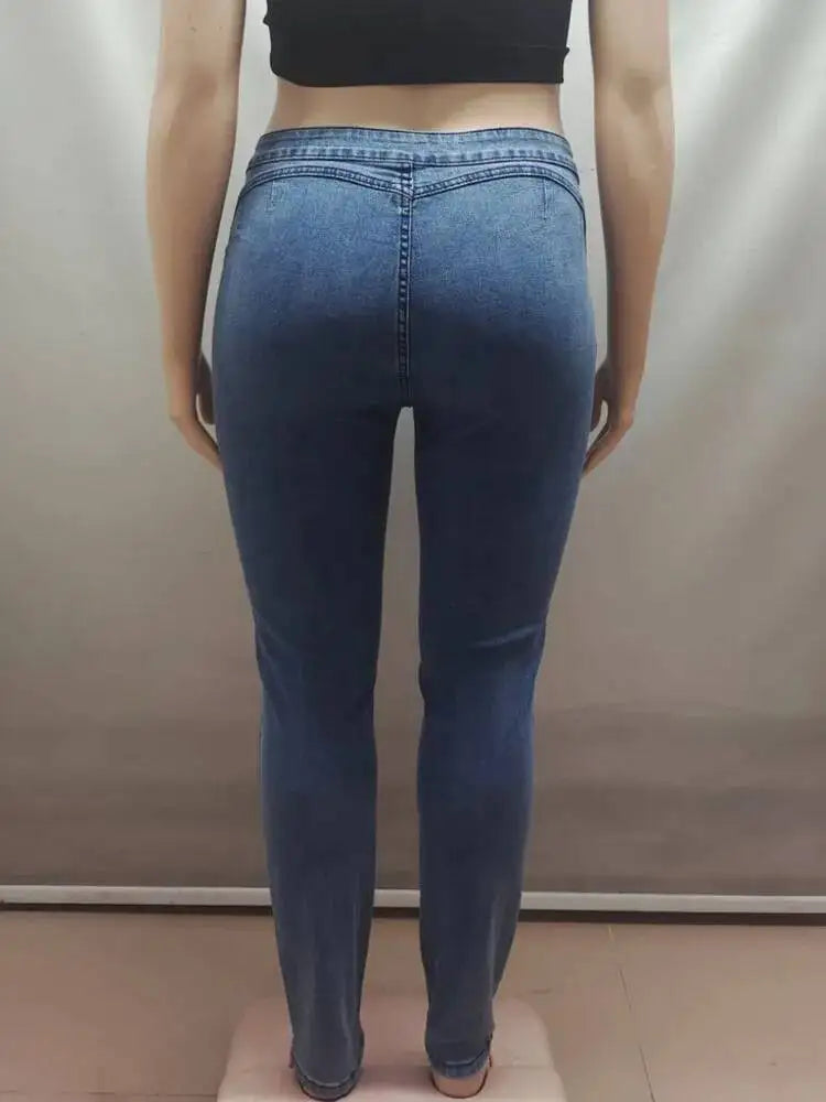 High Waist Washed Denim Skinny Jeans