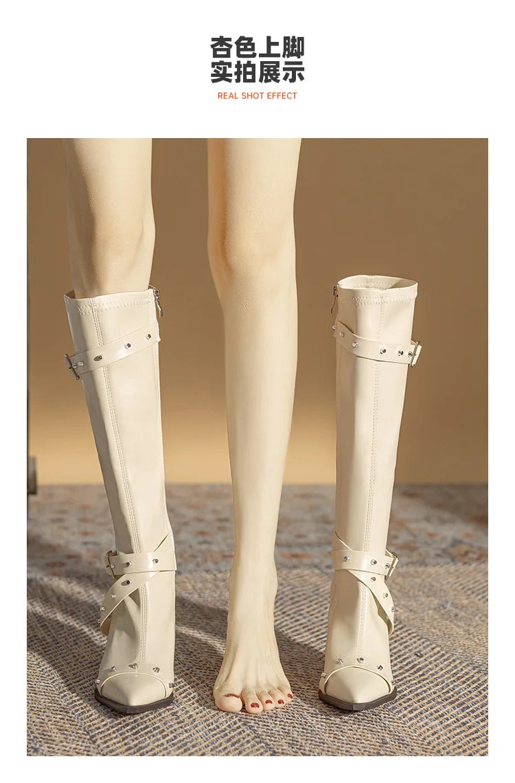 Black Mid Calf Stiletto Boots