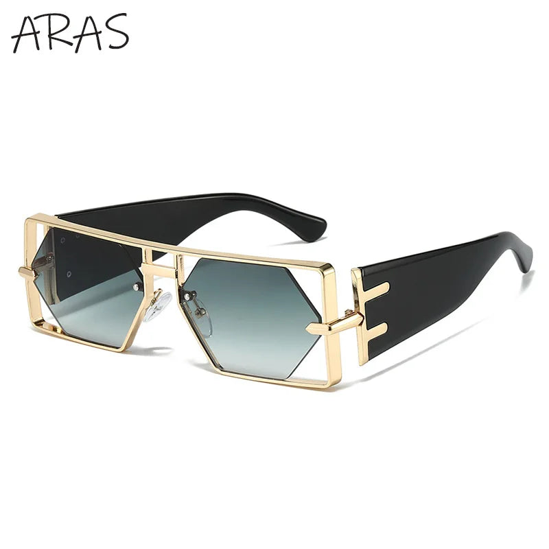 Vintage Hollow Metal Frame Rectangle Sunglasses for Women