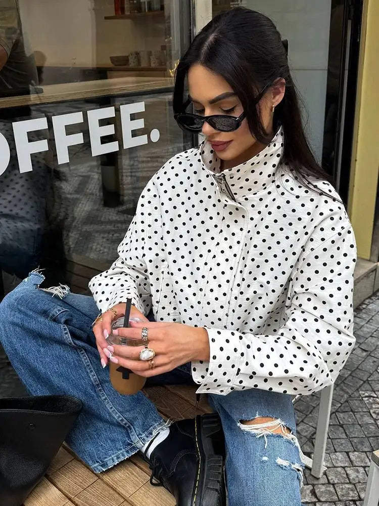 Autumn Retro Polka Dot Long Sleeve Jacket for Women