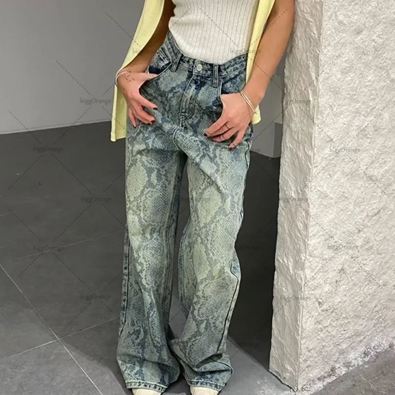 Snake Print High Waist Jeans