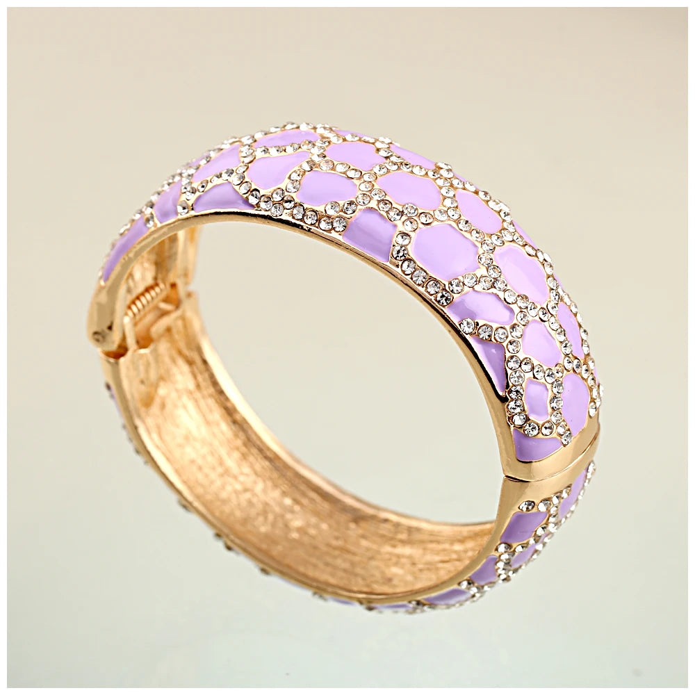 Colorful Enameled Rhinestone Statement Bangle Bracelet for Women