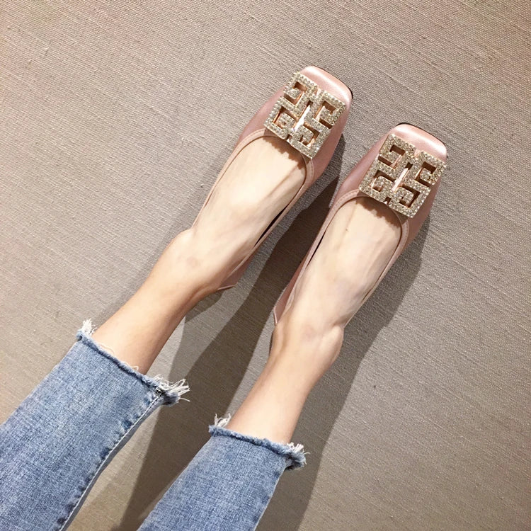 Rhinestone Buckle Square Toe Slip On Flats for Women