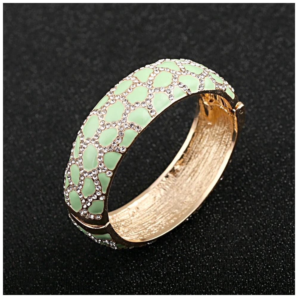 Colorful Enameled Rhinestone Statement Bangle Bracelet for Women