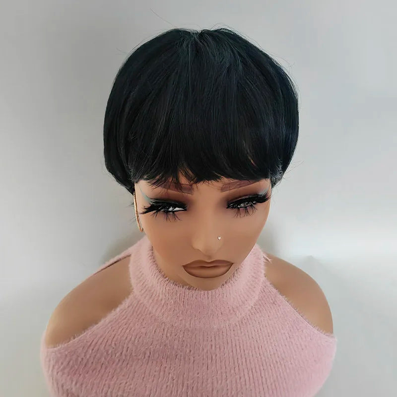 Straight Pixie Cut Synthetic Bob Wig With Comfortable Cap For Women