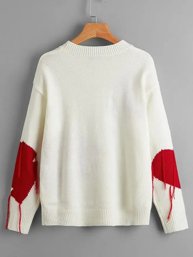 Oversized Tassel Embroidered Knit Sweater
