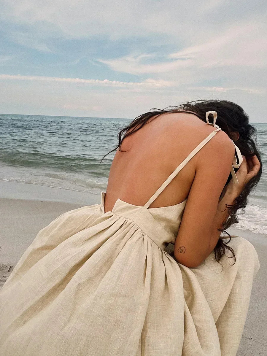 Elegant Vintage Backless Relaxed Fit Summer Dress for Women