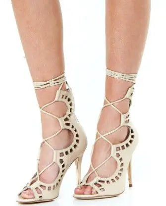 Hollow Out Peep Toe Zipper Lace Up Sandals for Women