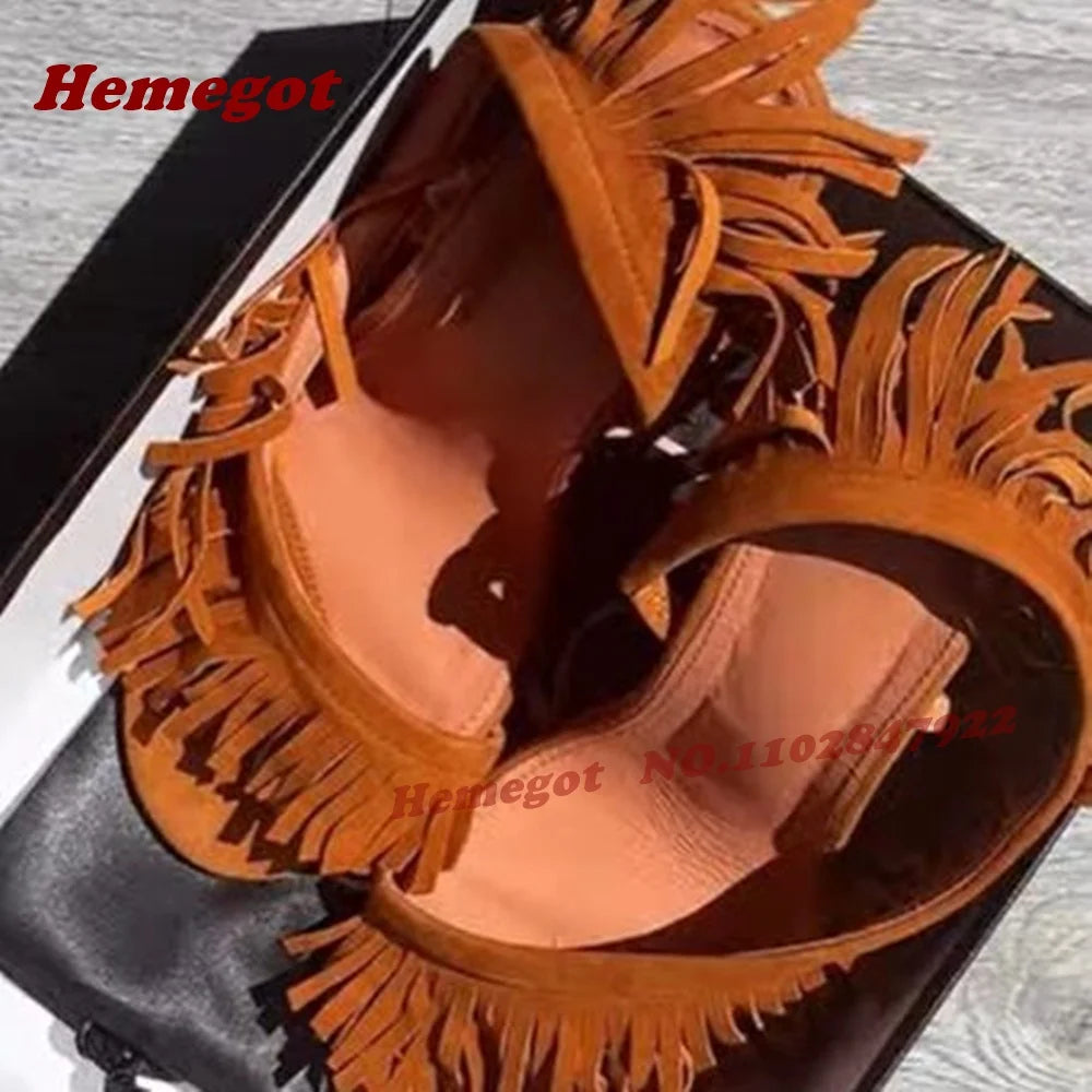 Fringe Tassel Slingback Open Toe Wedge Sandals for Women