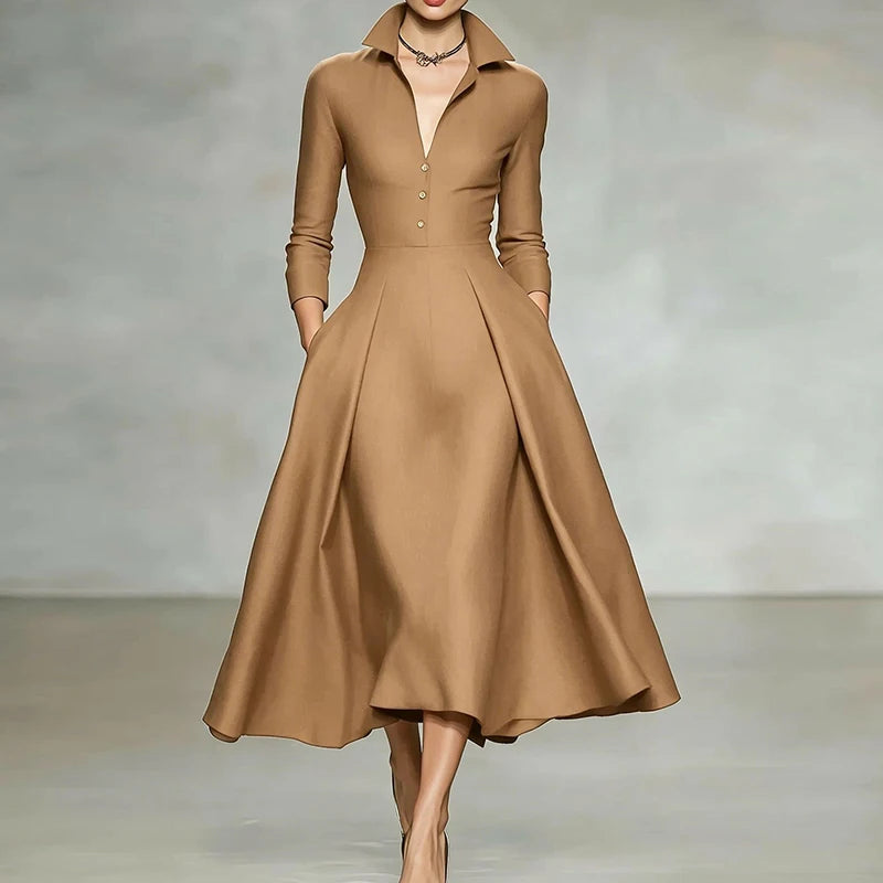 Long Sleeve Deep V Neck Patchwork Maxi Dress for Women