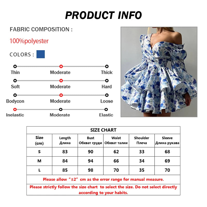 Oymimi Fashion Blue Print Womens Dresses Elegant V-Neck Long Sleeve Zipper Dresses Casual High Waist Pleated Mini Dress Female