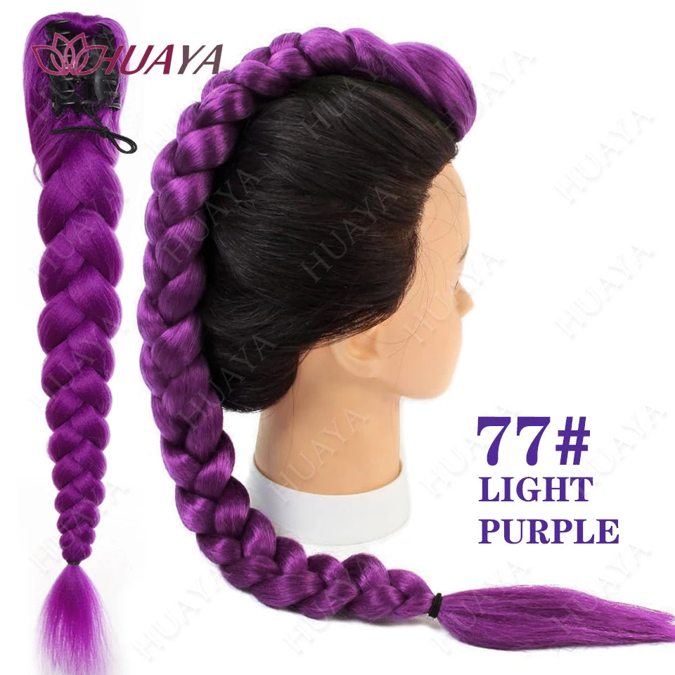 Purple Braided Clip In Synthetic Ponytail Extensions For Women