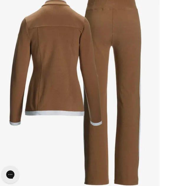 Casual Slim Fit Zipper Top And Sport Pants Set for Women