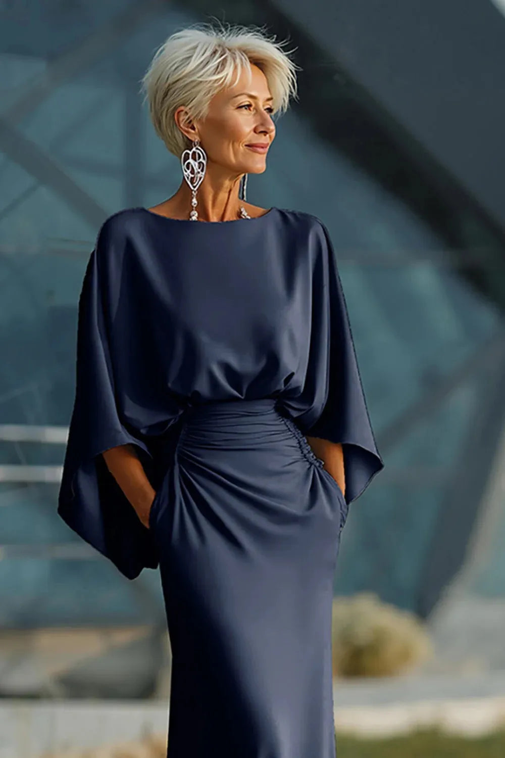 Satin Backless Ruched Evening Gown