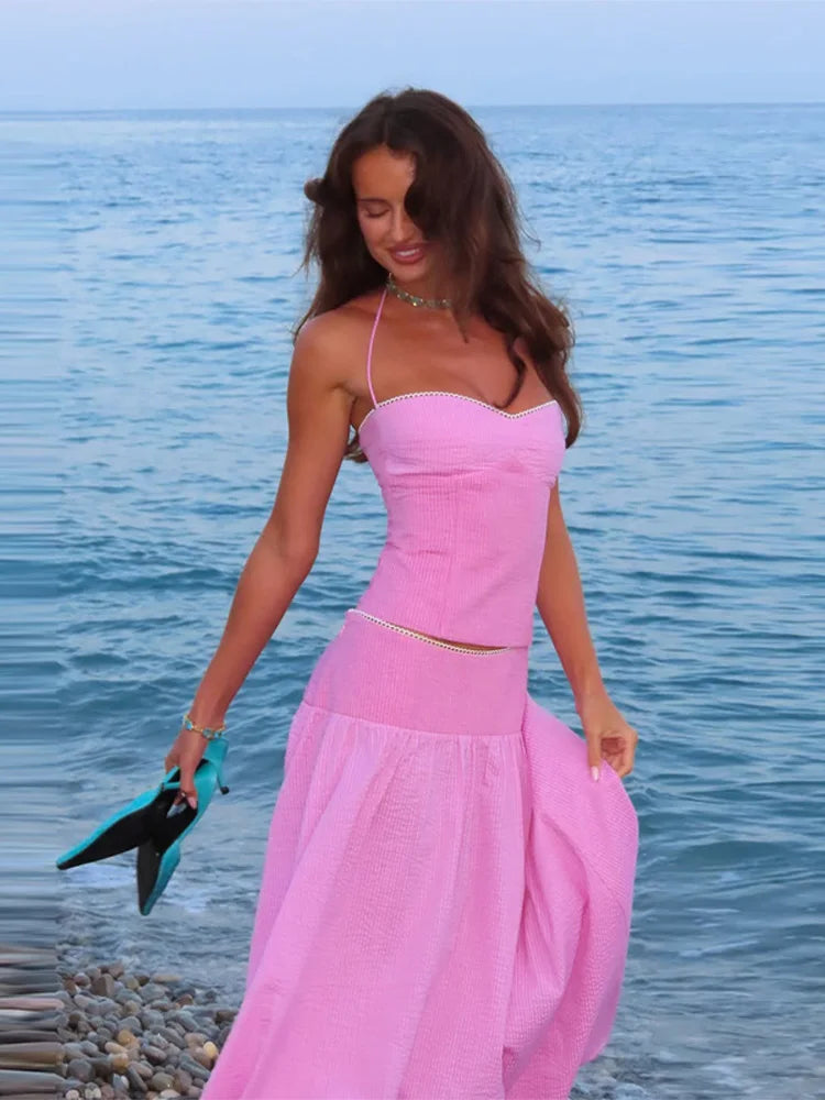 Elegant Backless Sleeveless Two Piece Set For Women