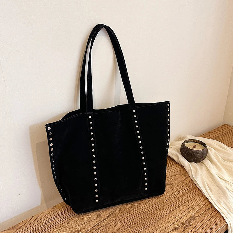 Y2kn Women's Rivet Tote Bag Autumn And Winter New Versatile Casual Shoulder Underarm Bag Brand Designer Fashion Simple Handbag