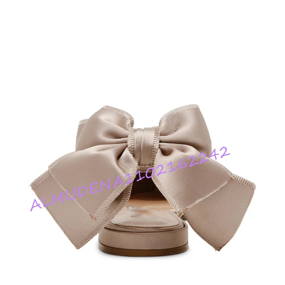 Elegant Satin Pointed Toe Bow Slingback Flats for Women