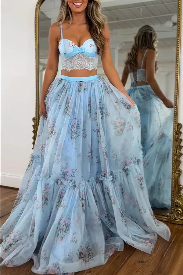 Vacation Style Lace Patchwork Two Piece Set for Women