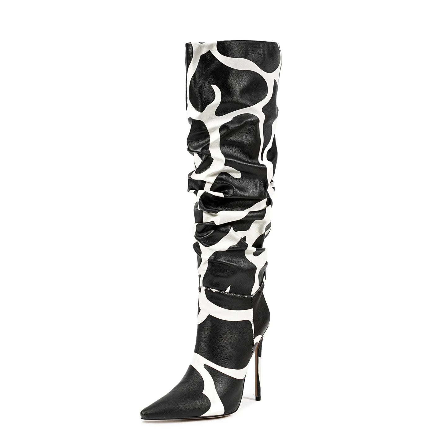 Stylish Zebra Print Pleated Knee-High Boots for Women